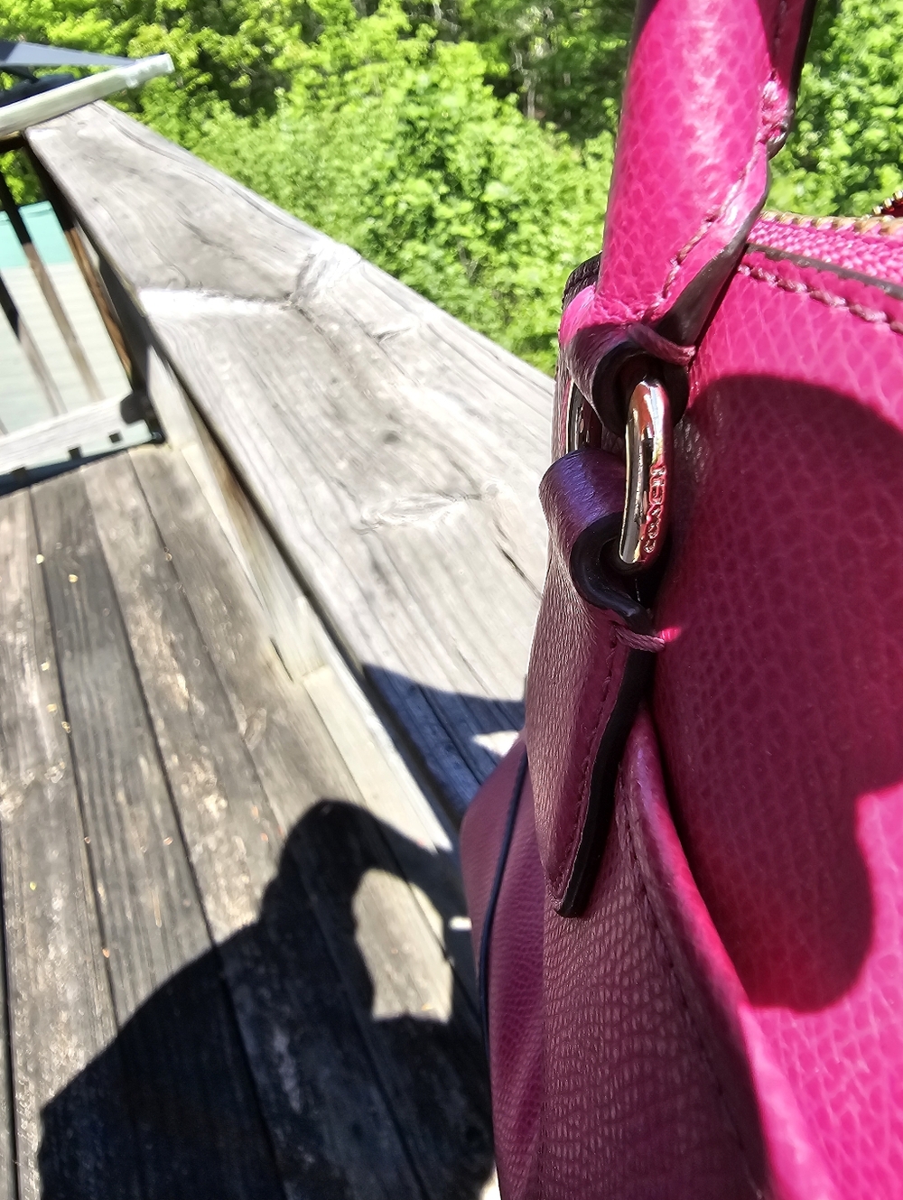 Coach Magenta Pebbled Leather Satchel Purse | Top Handle | Gold Hardware - Picture 16 of 16